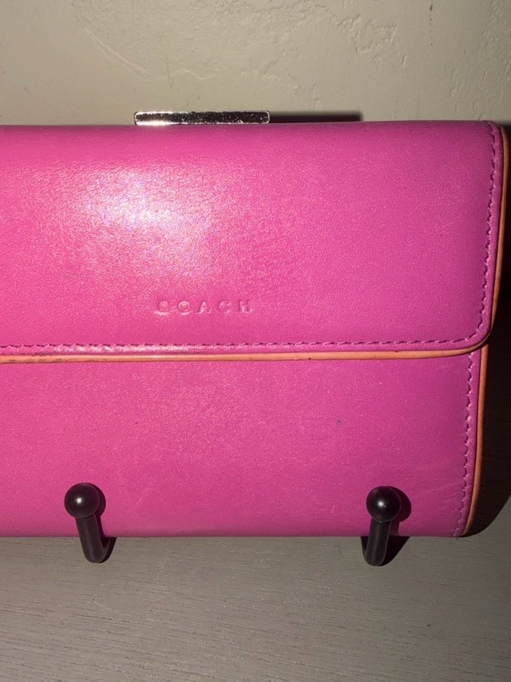 PROJECT COACH Pink Leather Clutch Wallet with Tan Trim